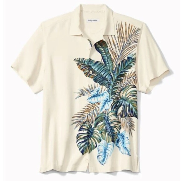 Tommy Bahama Other - Tommy Bahama Silk Tropical Print Camp Shirt Cream M Hawaiian Resort Style